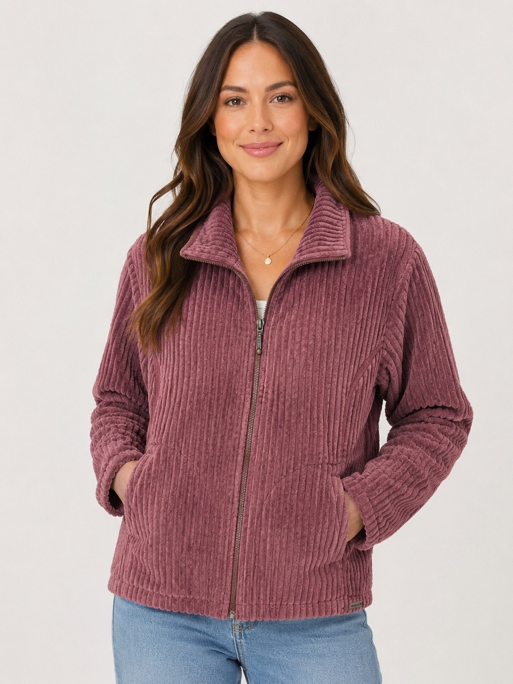 Woolrich Corduroy Jacket Womens Medium Petite Mauve Full Zip Textured Casual